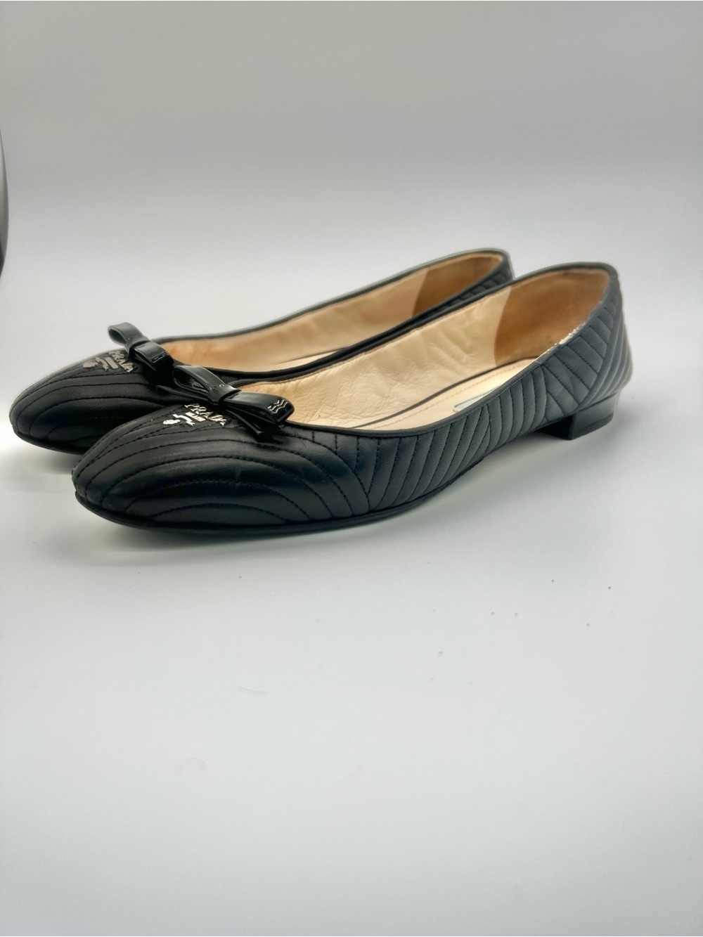 Prada black quilted leather ballet flats